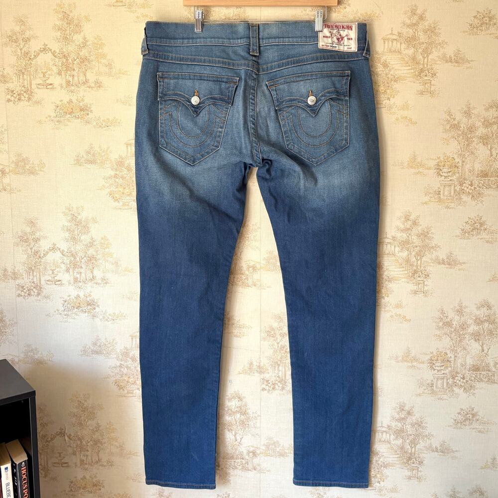 True Religion Skinny Flap Jeans Mens 40 Blue Horseshoe Single Needle Modern